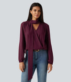 Long Sleeve Party Blouse with Scarf — Burgundy — view 5