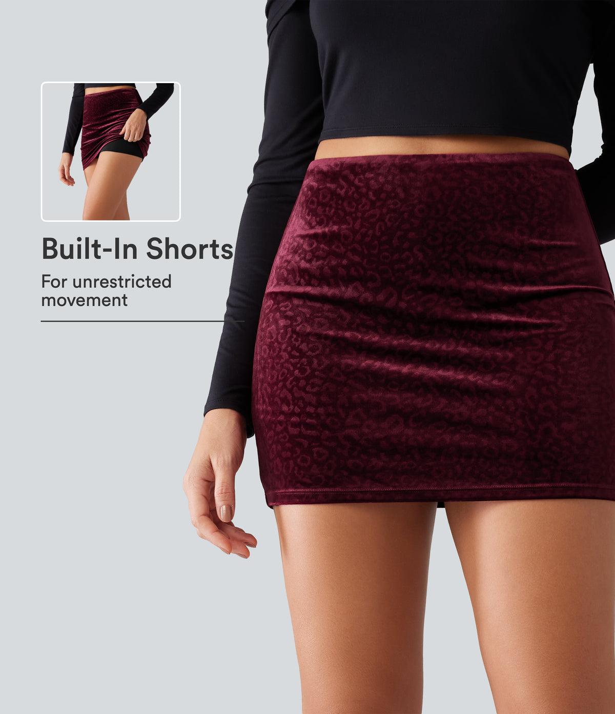 High Waisted 2-in-1 Bodycon Velvet Leopard Print Mini Party Skirt — Crimson Wild — view 1