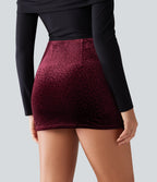 High Waisted 2-in-1 Bodycon Velvet Leopard Print Mini Party Skirt — Crimson Wild — view 2