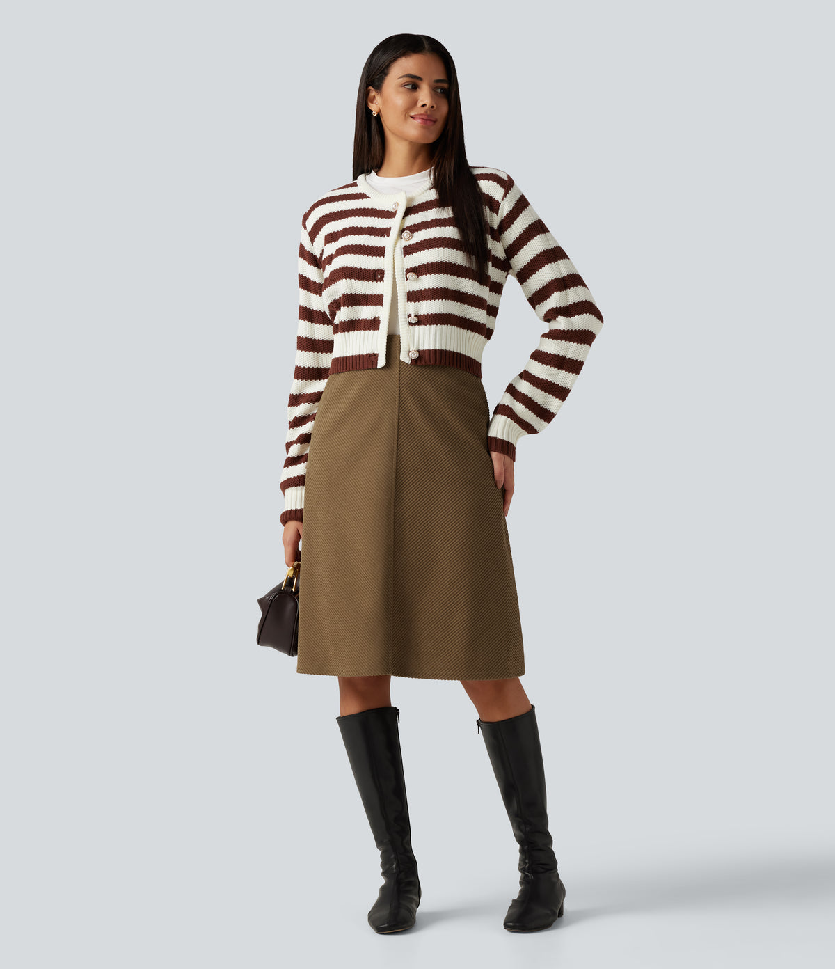 Mid Rise A-Line Corduroy Midi Work Skirt with Pockets — Butternut — view 7