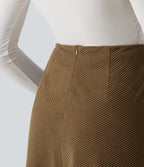 Mid Rise A-Line Corduroy Midi Work Skirt with Pockets — Butternut — view 5