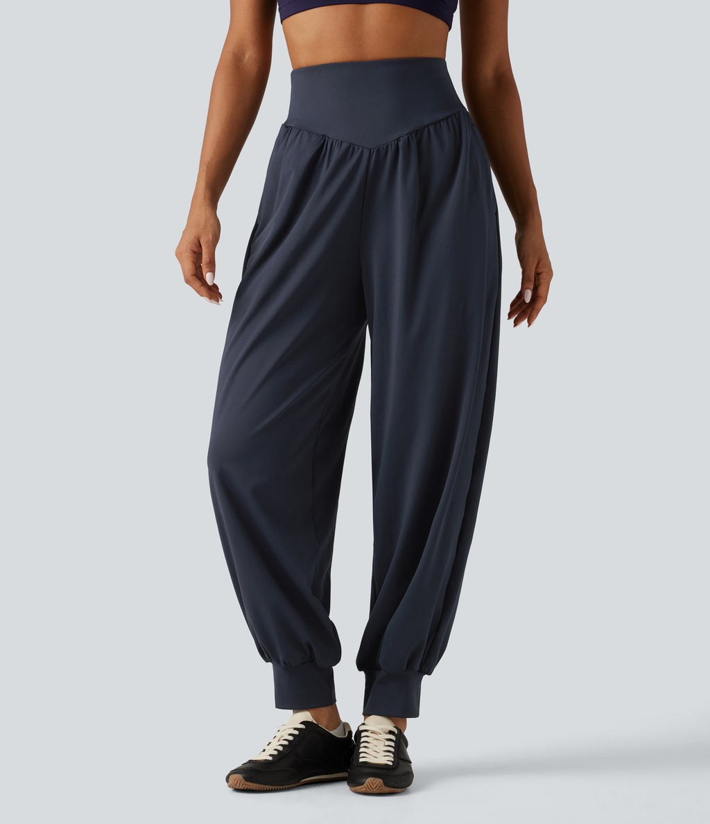 Super High Waisted Yoga Joggers with Pockets — Blue Nights — view 1