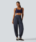 Super High Waisted Yoga Joggers with Pockets — Blue Nights — view 7