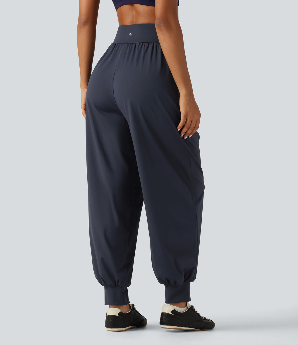 Super High Waisted Yoga Joggers with Pockets — Blue Nights — view 2