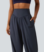 Super High Waisted Yoga Joggers with Pockets — Blue Nights — view 4