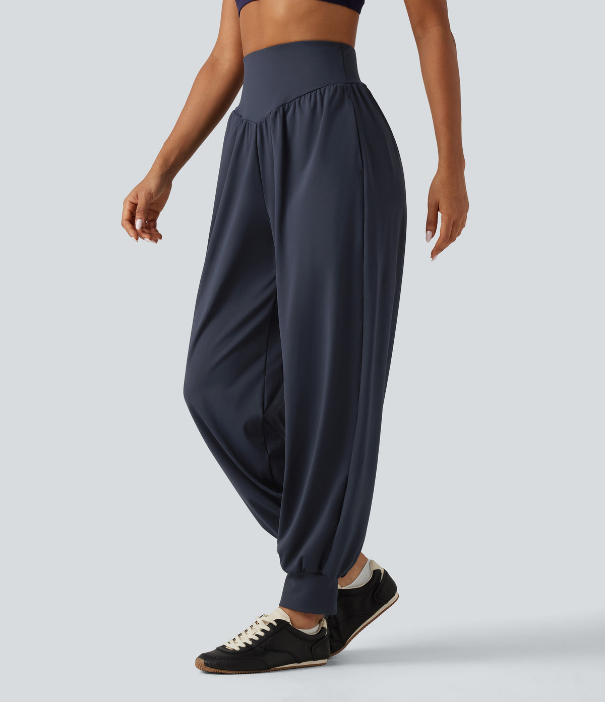 Super High Waisted Yoga Joggers with Pockets — Blue Nights — view 3