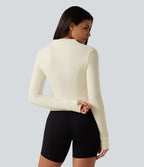 Stand Collar Long Sleeve Thumb Hole Yoga Jacket with Pockets — Filtered Sun — view 2