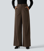 High Waisted Wide Leg Work Trousers with Pockets — Demitasse — view 1