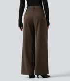 High Waisted Wide Leg Work Trousers with Pockets — Demitasse — view 2