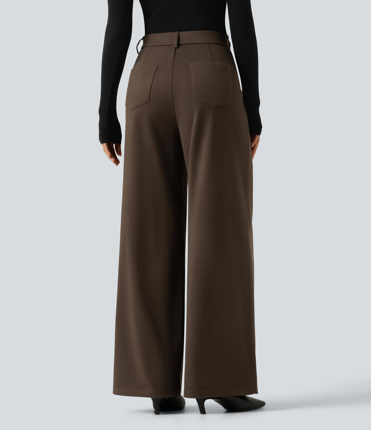 High Waisted Wide Leg Work Trousers with Pockets — Demitasse — view 2