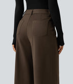 High Waisted Wide Leg Work Trousers with Pockets — Demitasse — view 5