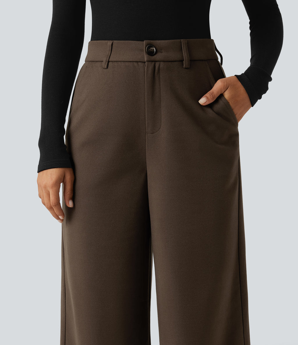 High Waisted Wide Leg Work Trousers with Pockets — Demitasse — view 4