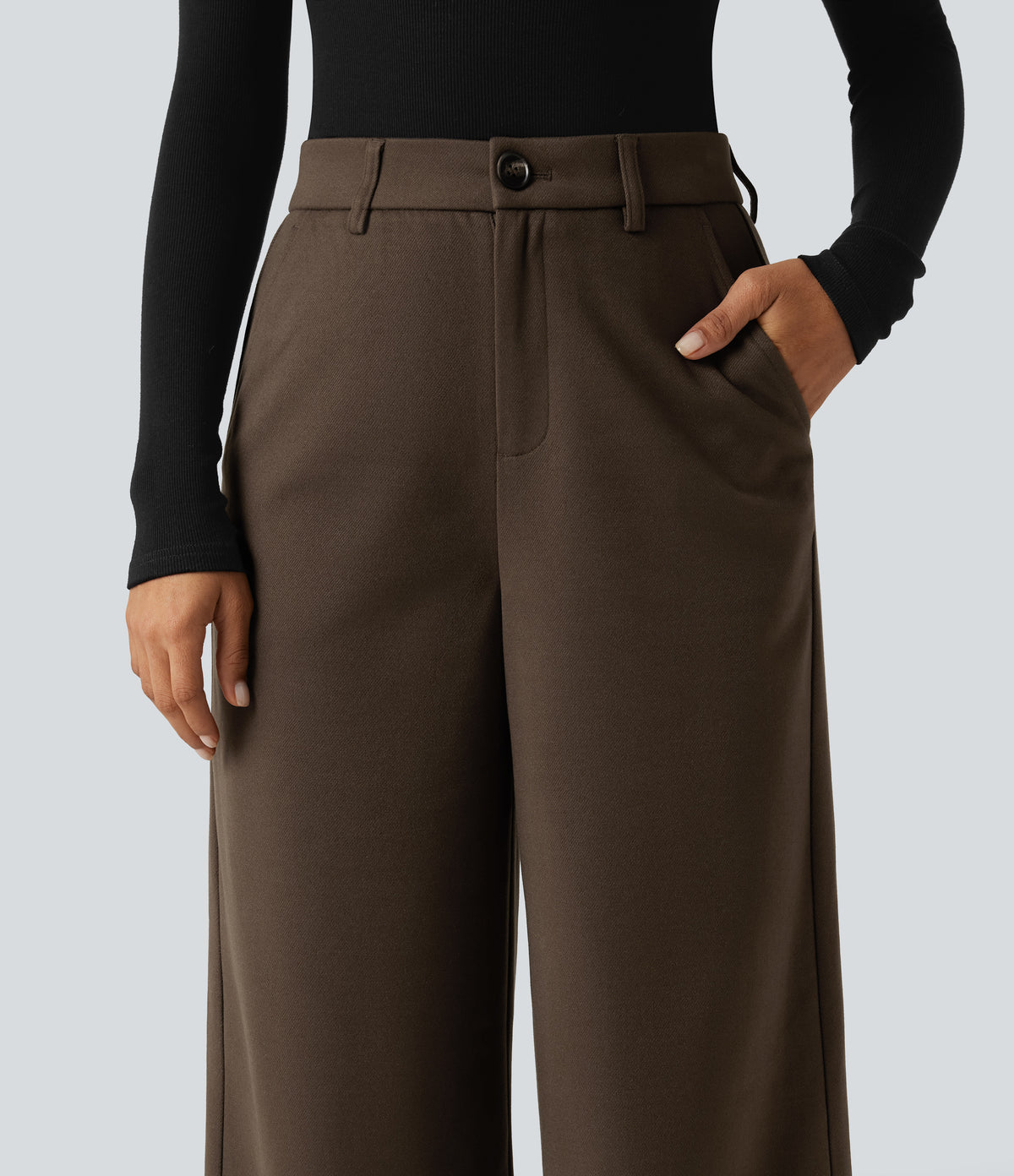 High Waisted Wide Leg Work Trousers with Pockets — Demitasse — view 4