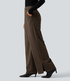 High Waisted Wide Leg Work Trousers with Pockets — Demitasse — view 3