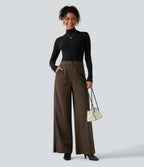High Waisted Wide Leg Work Trousers with Pockets — Demitasse — view 7