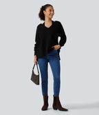 High Waisted Tummy Control Casual Jeans with Pockets — Gulf Stream Blue Denim — view 7