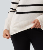High Neck Long Sleeve Stripe Work Jumper — White Black Horizontal Stripe — view 8