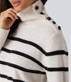 High Neck Long Sleeve Stripe Work Jumper — White Black Horizontal Stripe — view 7