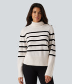 High Neck Long Sleeve Stripe Work Jumper — White Black Horizontal Stripe — view 4