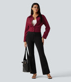 Long Sleeve Boxy Color Block Work Shirt with Tank Top Inside — Rhythmic Red — view 8