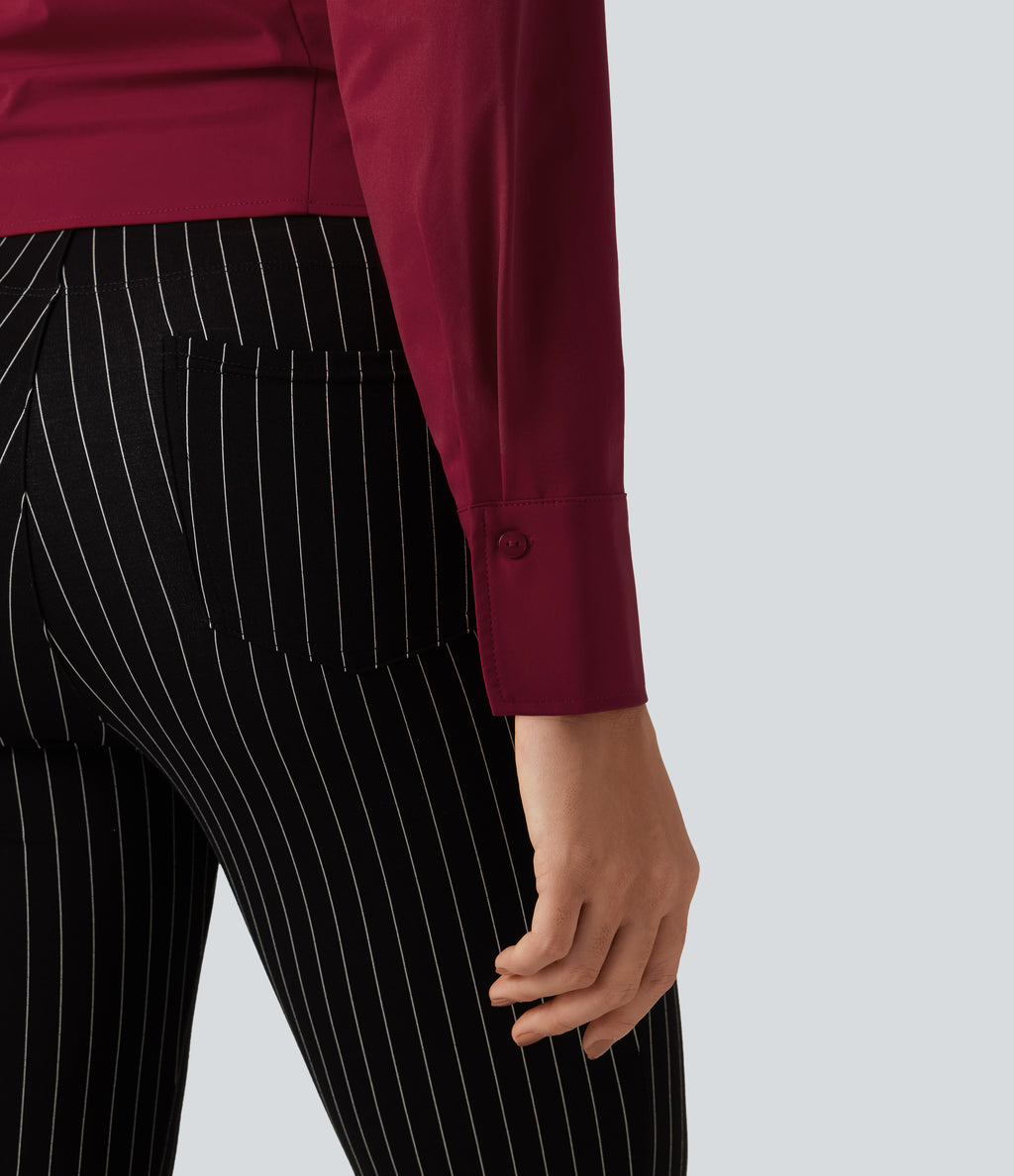 Long Sleeve Boxy Color Block Work Shirt with Tank Top Inside — Rhythmic Red — view 7