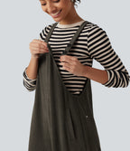 Square Neck Baggy Corduroy Casual Dungarees with Pockets — Black Olive — view 6