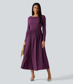 Off Shoulder Long Sleeve Midi Party Dress with Pockets — Gloxinia — view 1