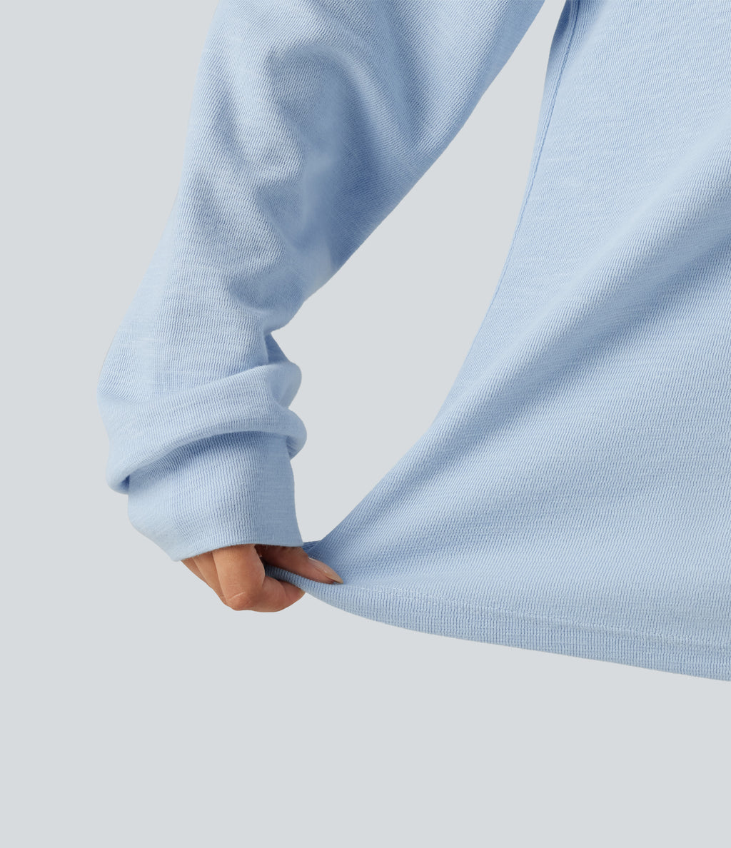 Boat Neck Raglan Long Sleeve Built-in Bra Casual Cotton Sweatshirt — Sky Blue Foam — view 8