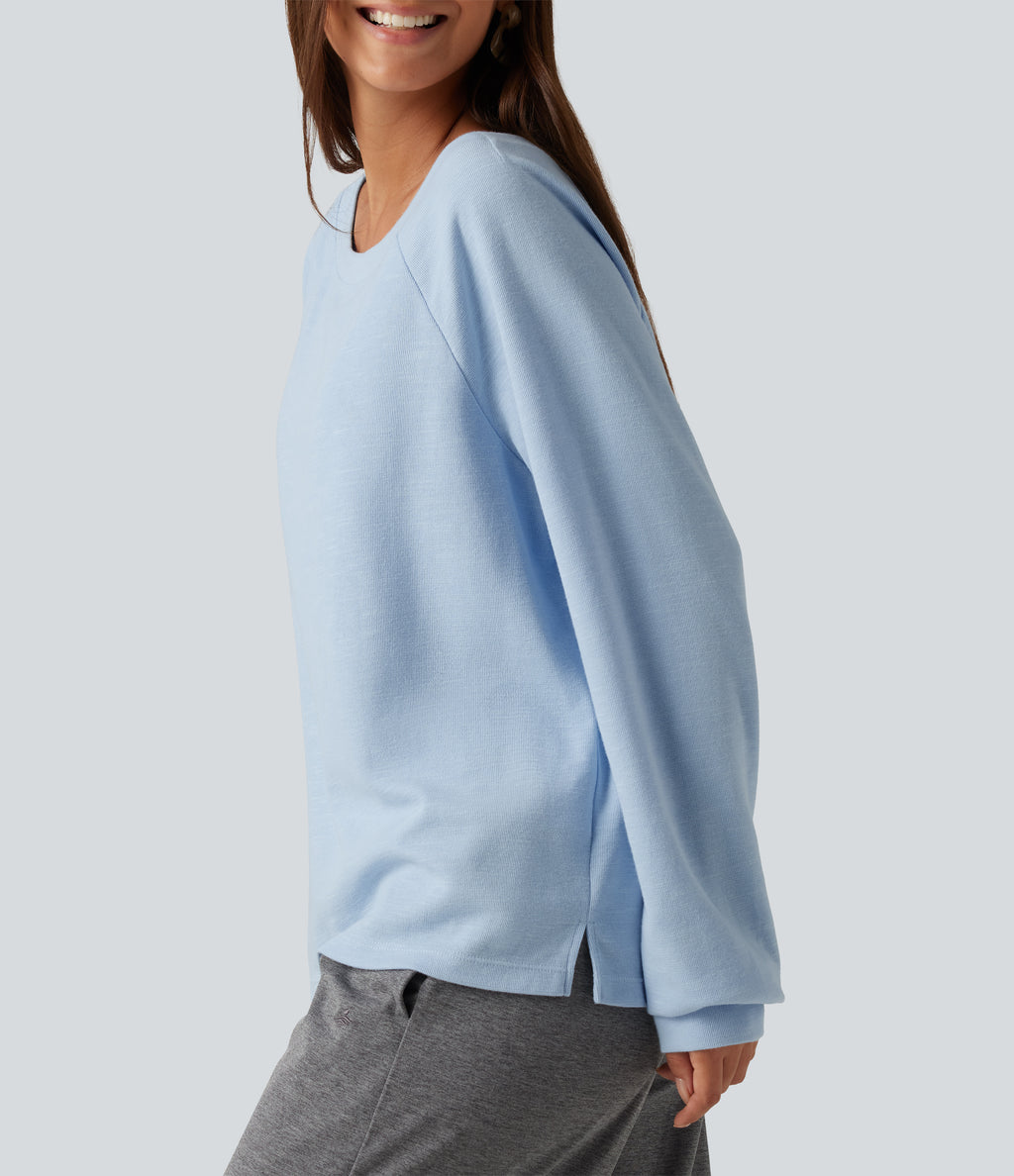 Boat Neck Raglan Long Sleeve Built-in Bra Casual Cotton Sweatshirt — Sky Blue Foam — view 7
