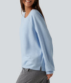 Boat Neck Raglan Long Sleeve Built-in Bra Casual Cotton Sweatshirt — Sky Blue Foam — view 7