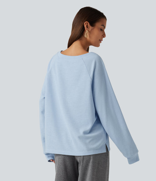 Boat Neck Raglan Long Sleeve Built-in Bra Casual Cotton Sweatshirt — Sky Blue Foam — view 2