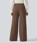 High Waisted Wide Leg Corduroy Casual Trousers with Pockets — Cappuccino — view 2