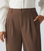 High Waisted Wide Leg Corduroy Casual Trousers with Pockets — Cappuccino — view 5