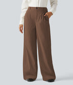 High Waisted Wide Leg Corduroy Casual Trousers with Pockets — Cappuccino — view 3