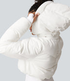 PuffFlex 3-in-1 Removable Hooded Long Sleeve Thumb Holes Casual Puffer Jacket with Pockets — White — view 7