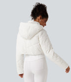 PuffFlex 3-in-1 Removable Hooded Long Sleeve Thumb Holes Casual Puffer Jacket with Pockets — White — view 2
