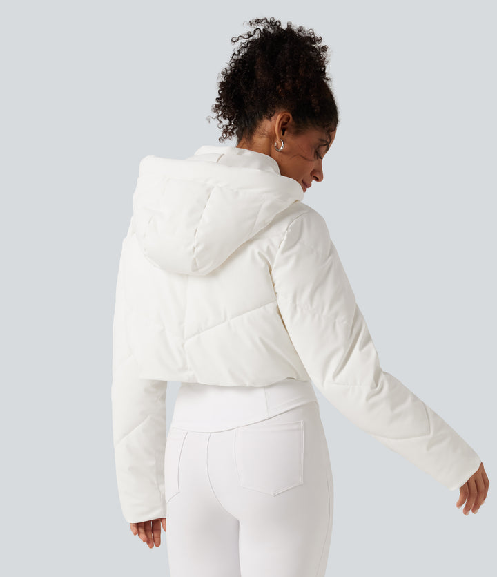 PuffFlex 3-in-1 Removable Hooded Long Sleeve Thumb Holes Casual Puffer Jacket with Pockets — White — view 2
