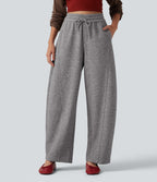 High Waisted Drawstring Barrel Leg Casual Trousers with Pockets — Mottled Cloud Grey — view 1