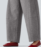 High Waisted Drawstring Barrel Leg Casual Trousers with Pockets — Mottled Cloud Grey — view 7