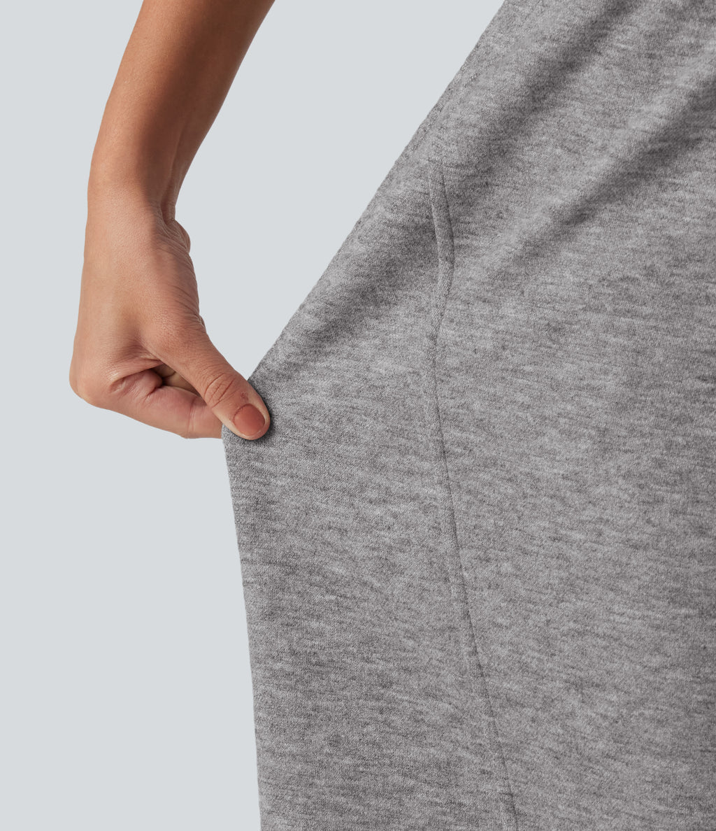 High Waisted Drawstring Barrel Leg Casual Trousers with Pockets — Mottled Cloud Grey — view 6