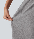High Waisted Drawstring Barrel Leg Casual Trousers with Pockets — Mottled Cloud Grey — view 6