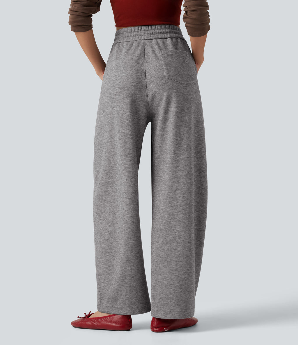 High Waisted Drawstring Barrel Leg Casual Trousers with Pockets — Mottled Cloud Grey — view 2