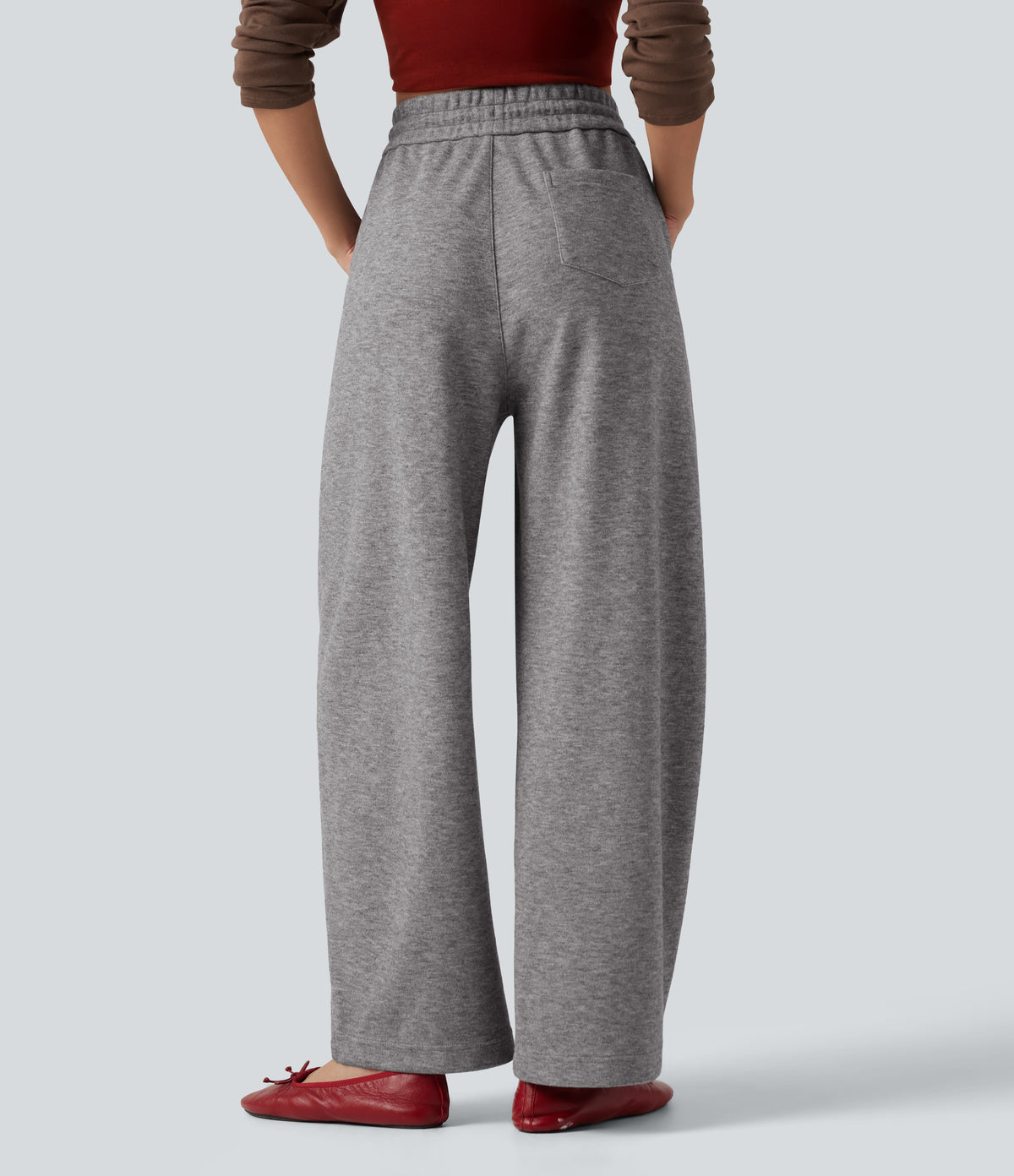 High Waisted Drawstring Barrel Leg Casual Trousers with Pockets — Mottled Cloud Grey — view 2
