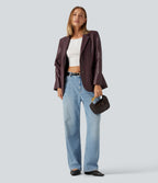 Notched Collar Long Sleeve PU Casual Blazer with Pockets — Windsor Wine — view 5