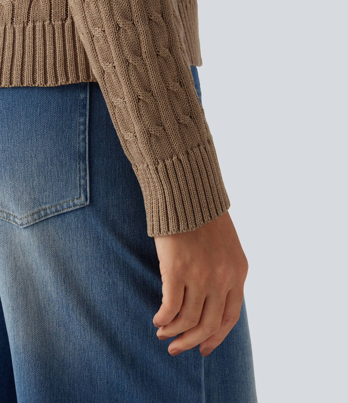 Cable Knit V Neck Long Sleeve Work Jumper — Bronzed Cider — view 6