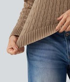 Cable Knit V Neck Long Sleeve Work Jumper — Bronzed Cider — view 5