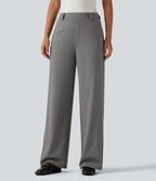 Mid Rise Wide Leg Work Trousers with Pockets — Silent Storm — view 3