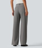 Mid Rise Wide Leg Work Trousers with Pockets — Silent Storm — view 2