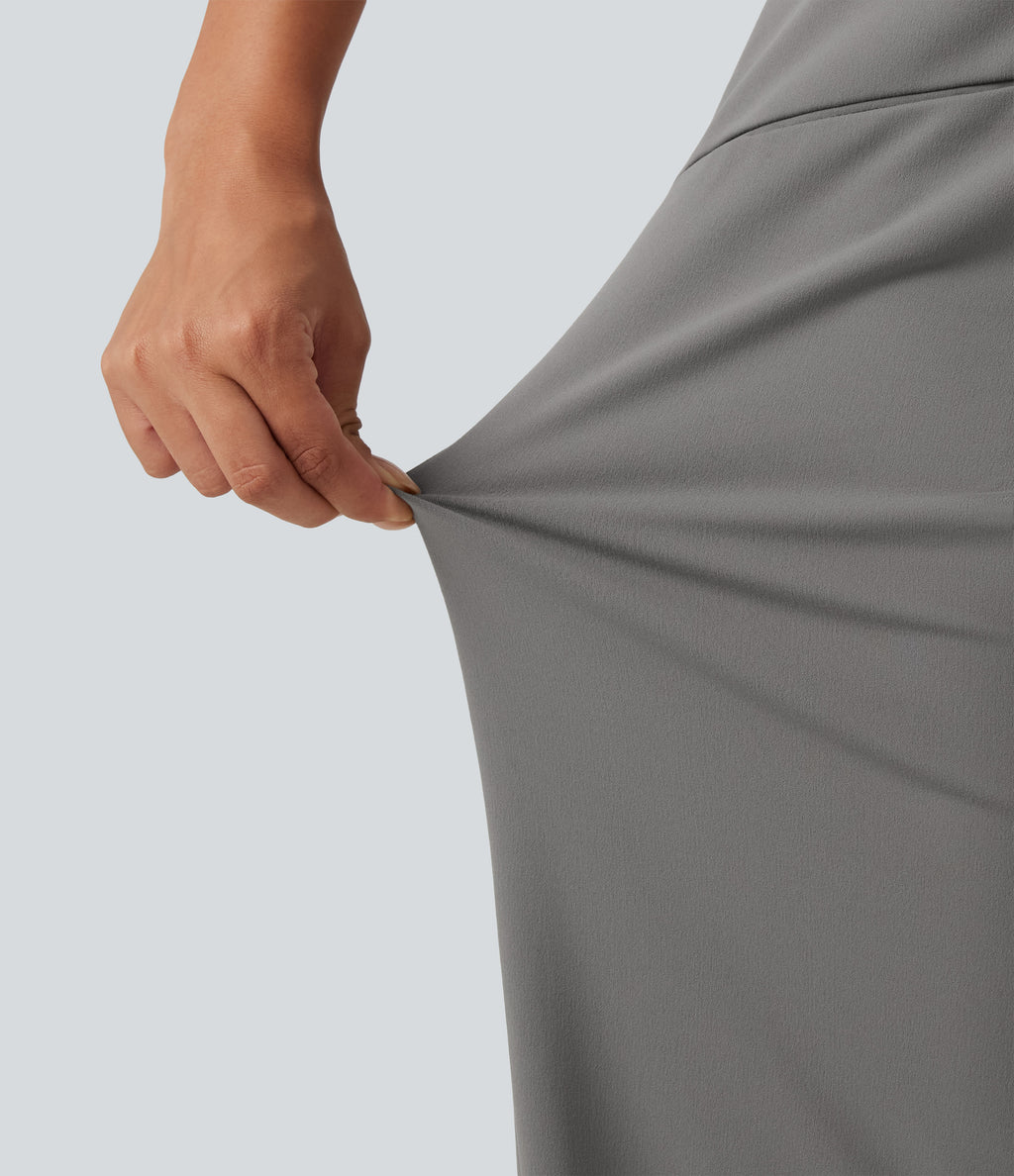 Mid Rise Wide Leg Work Trousers with Pockets — Silent Storm — view 7
