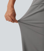 Mid Rise Wide Leg Work Trousers with Pockets — Silent Storm — view 7